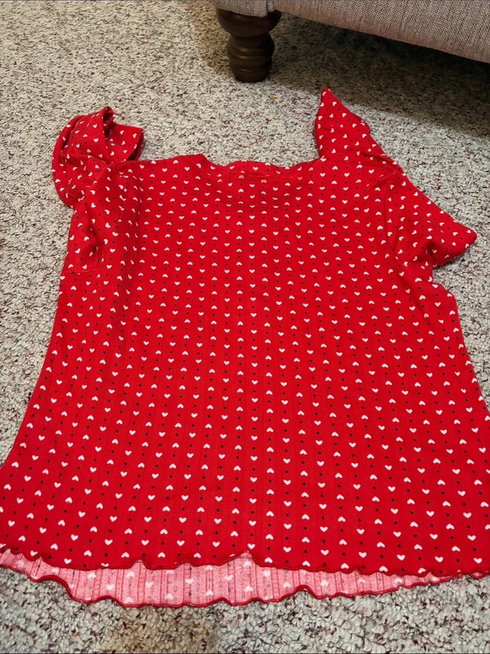LOFT Red Heart-Print 2-Piece Henley Pointelle Pajama Set